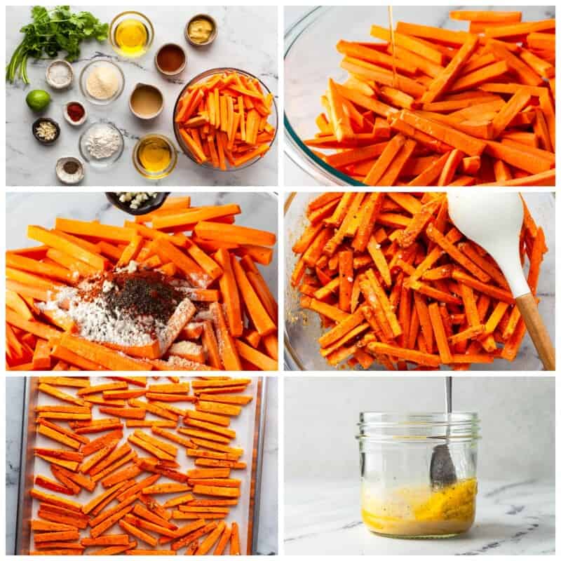 step by step photos for how to make garlic parmesan sweet potato fries