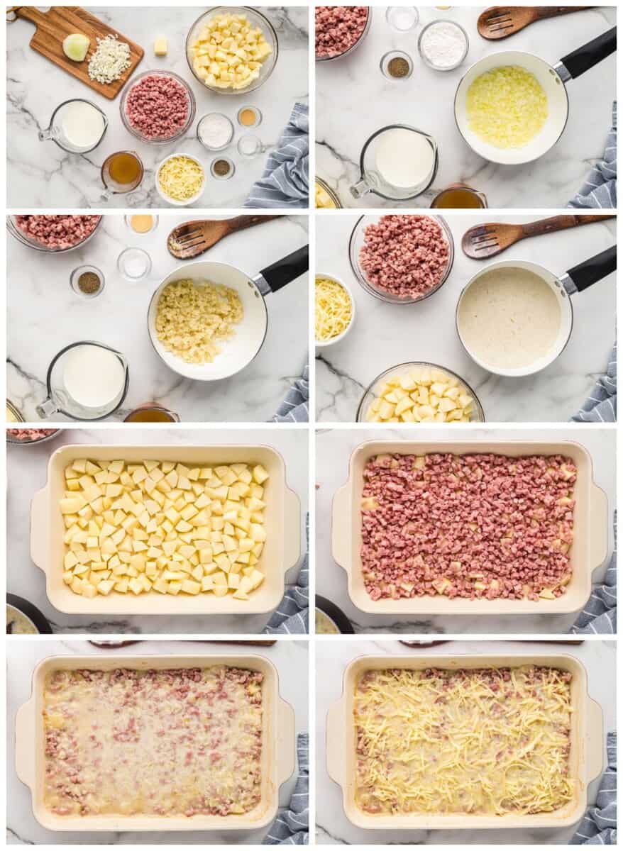 step by step photos for how to make ham and potato casserole