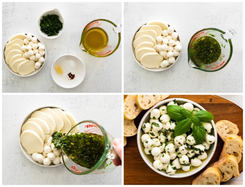 step by step photos for how to make herb marinated mozzarella