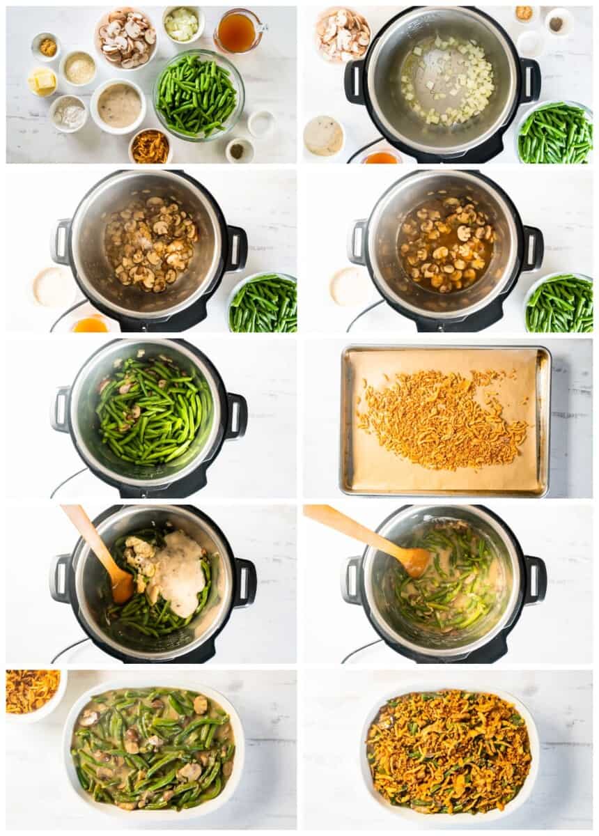 step by step photos for how to make instant pot green bean casserole