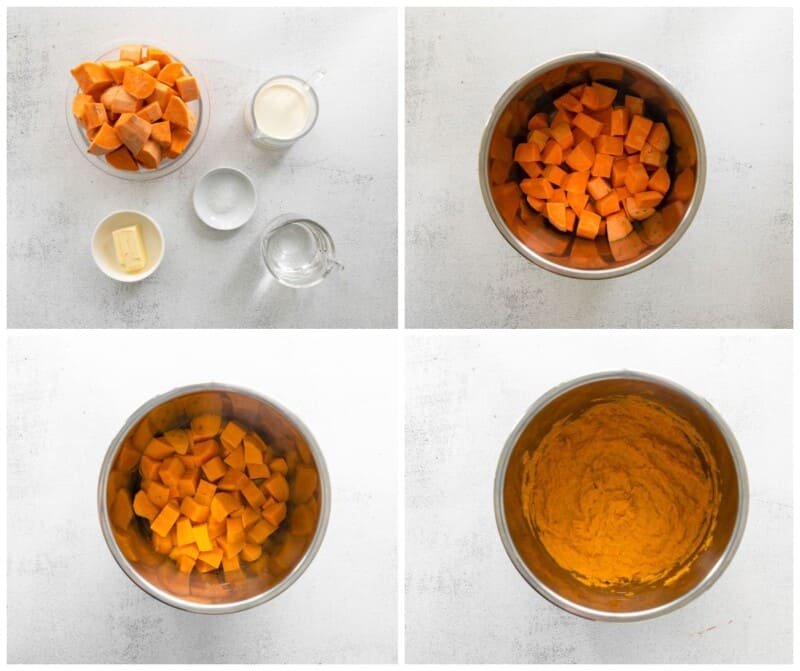 step by step photos for how to make instant pot mashed sweet potatoes