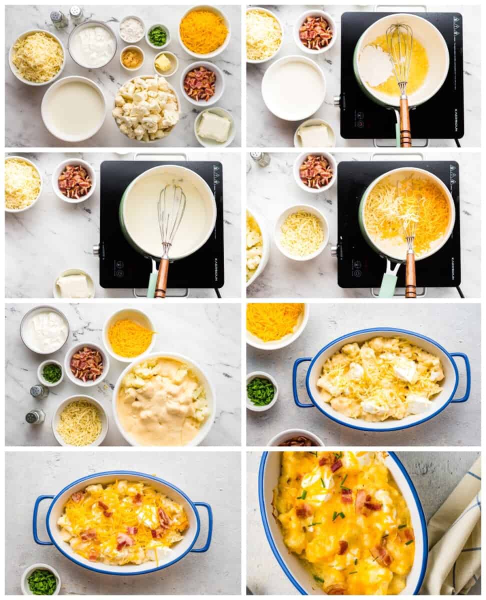 step by step photos for how to make loaded cauliflower bake.