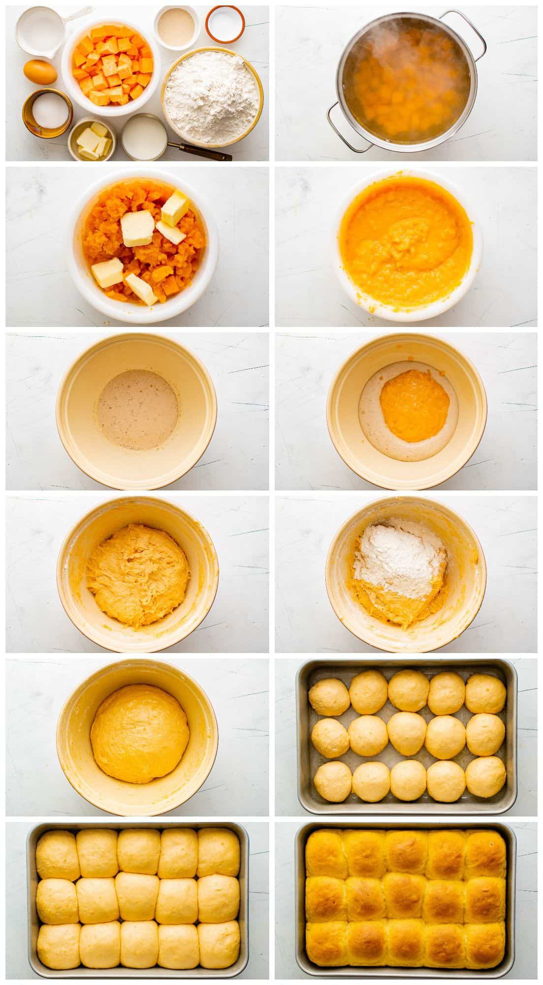 step by step photos for how to make sweet potato rolls