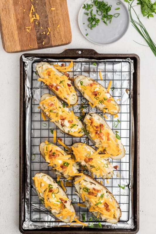 8 twice baked potatoes before baking on a cooling rack