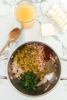 large pot filled with white chicken chili ingredients