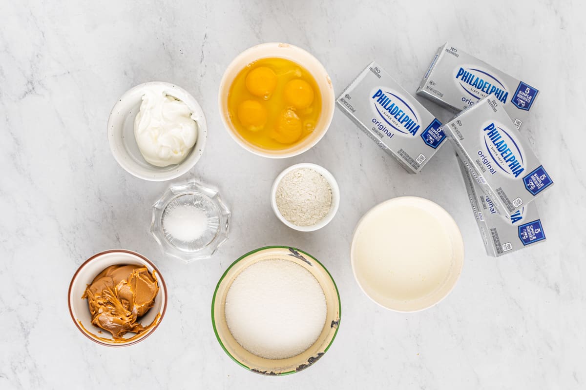 Ingredients for biscoff cheesecake filling.