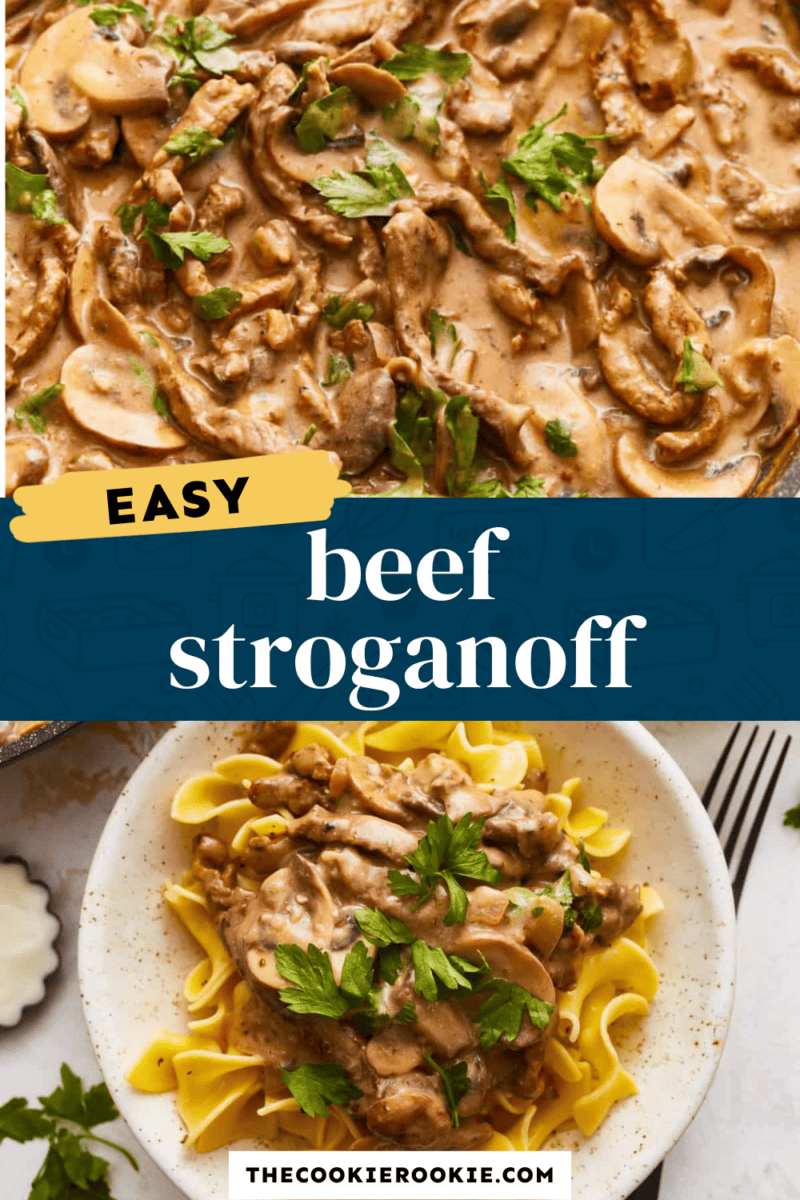 Easy beef stroganoff recipe with mushrooms and noodles.
