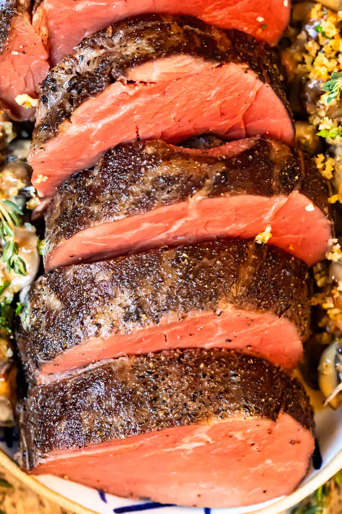 close up image of slices of beef tenderloin