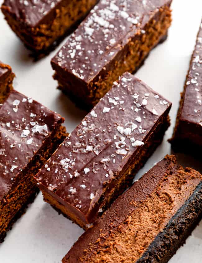 chocolate cheesecake bars topped with sea salt