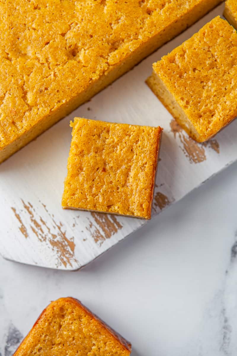 overhead image of squares of cornbread