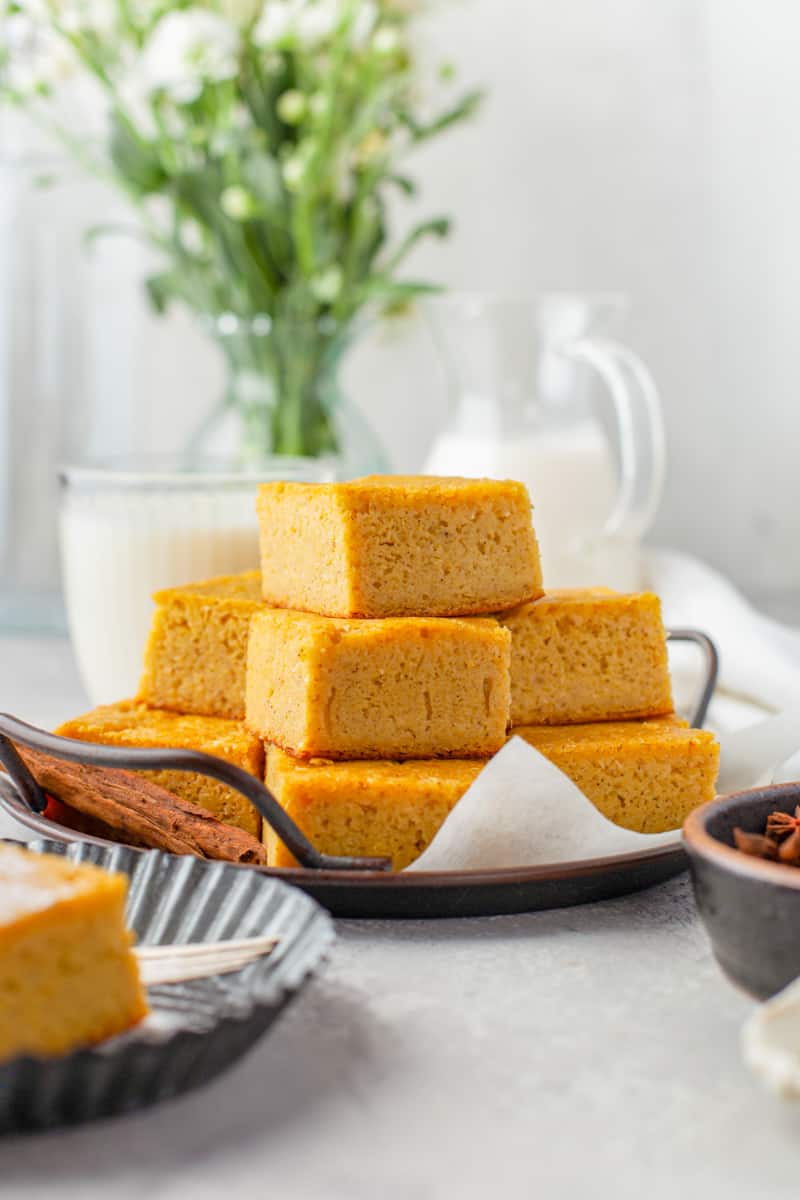 stack of squares of cornbread