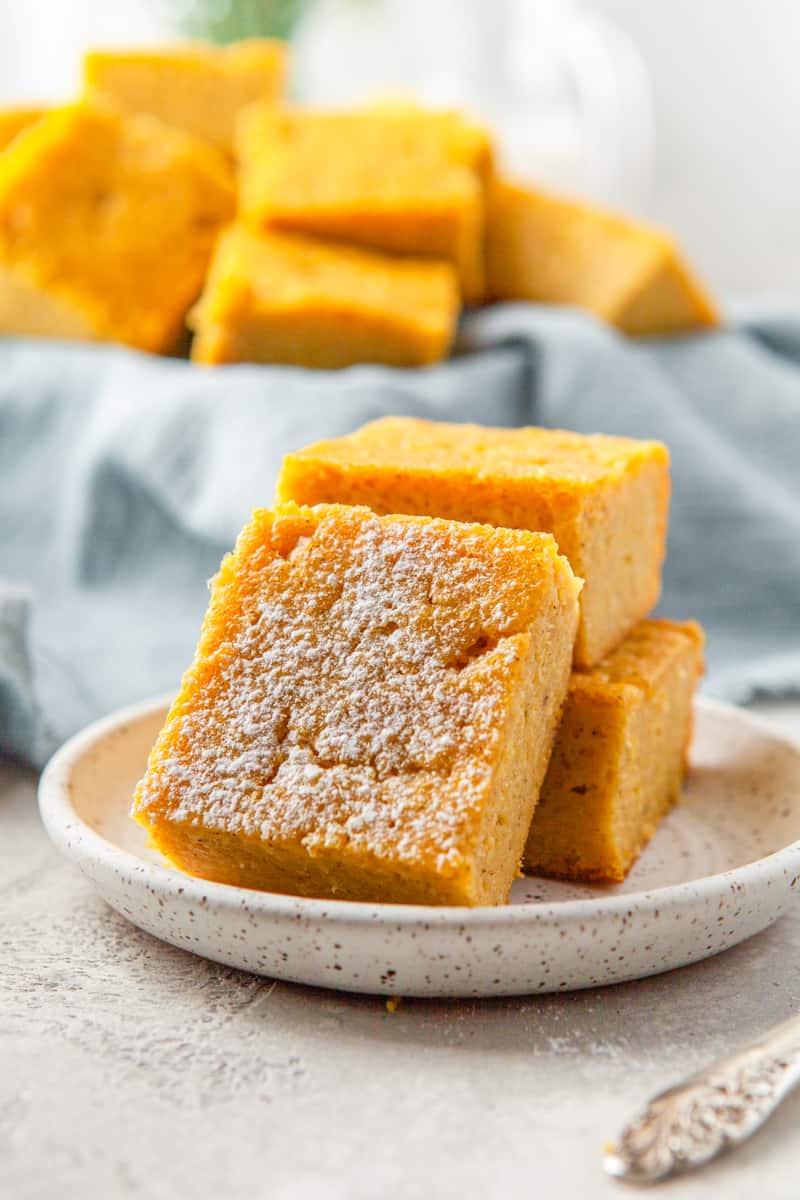 pieces of cornbread on a white plate