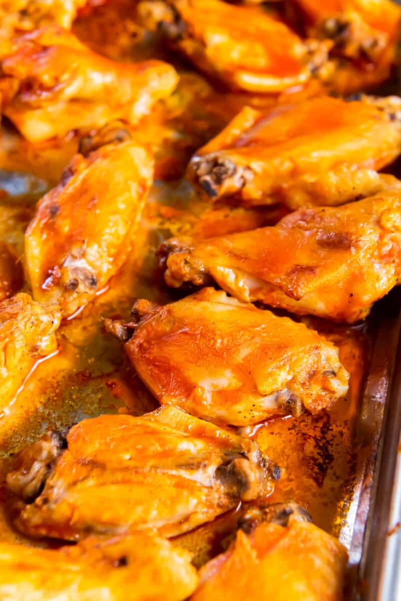 crockpot buffalo chicken wings on baking sheet