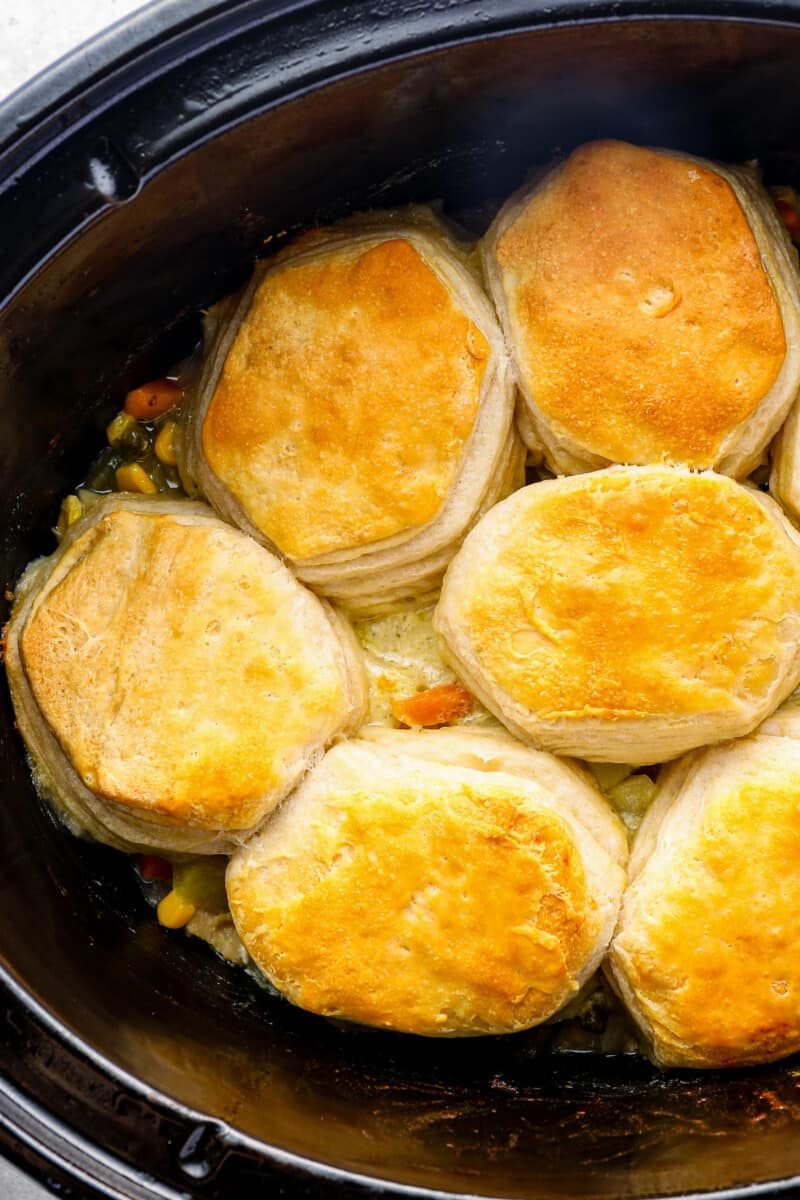 crockpot chicken pot pie in slow cooker