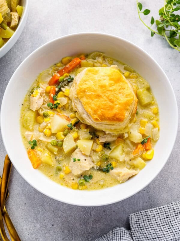 bowls of slow cooker chicken pot pie