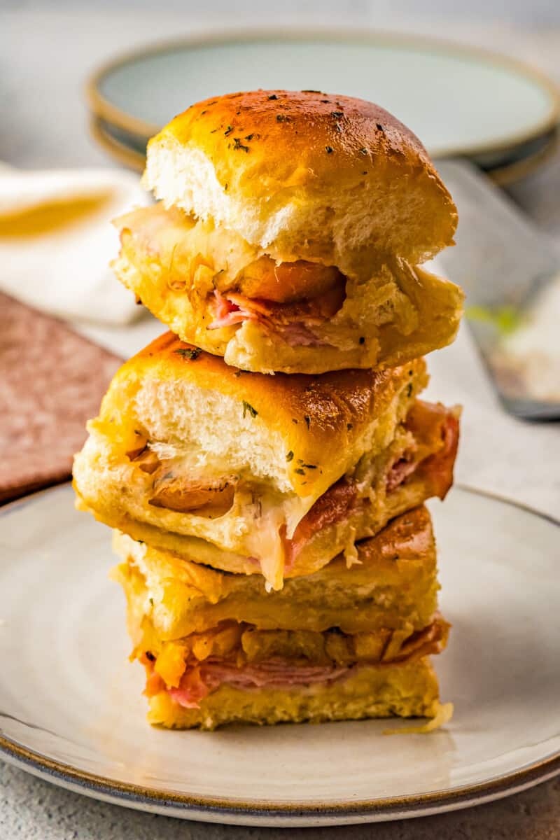 stacked hawaiian ham and cheese sliders