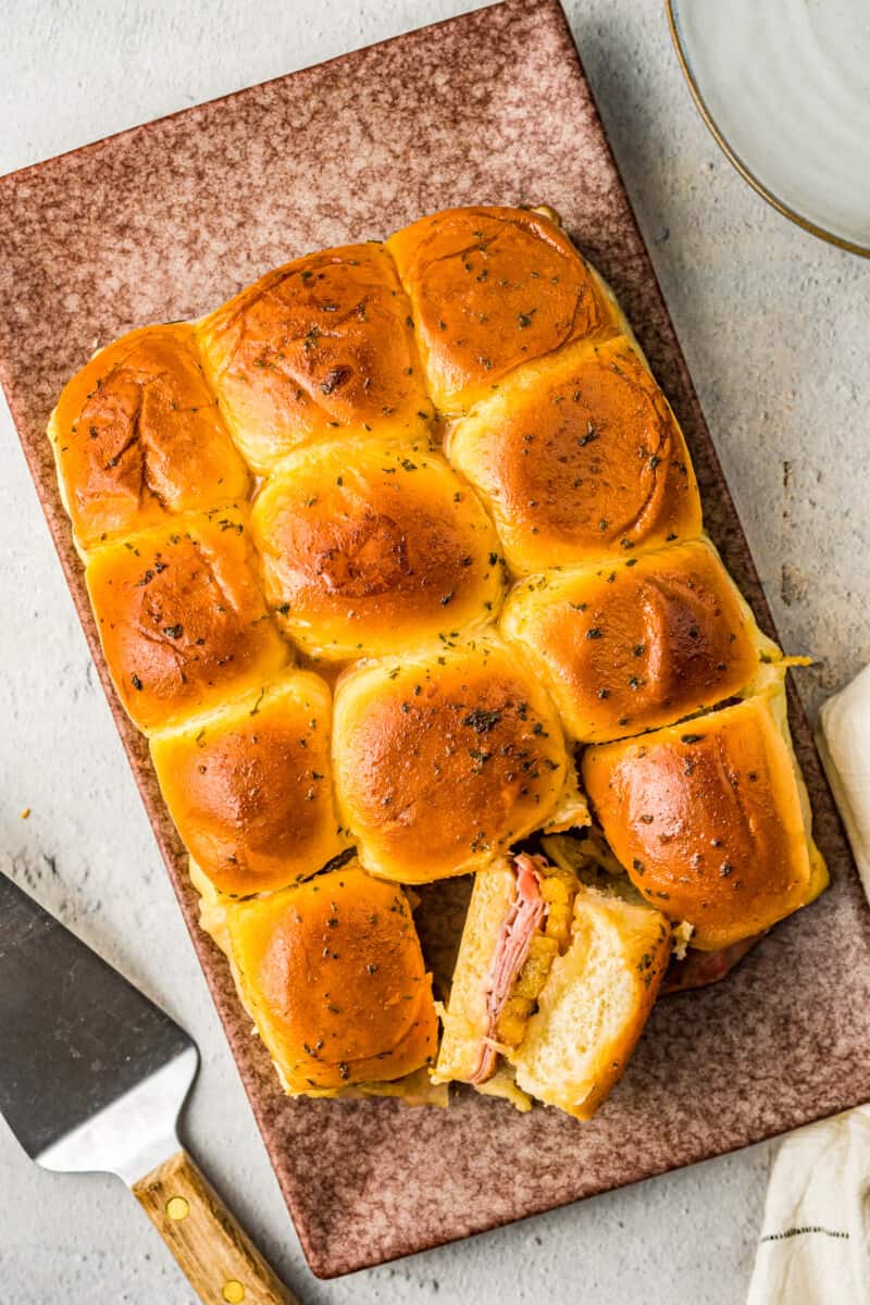 sheet pan with hawaiian ham and cheese sliders