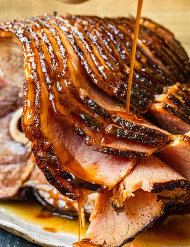 honey baked ham on a serving platter