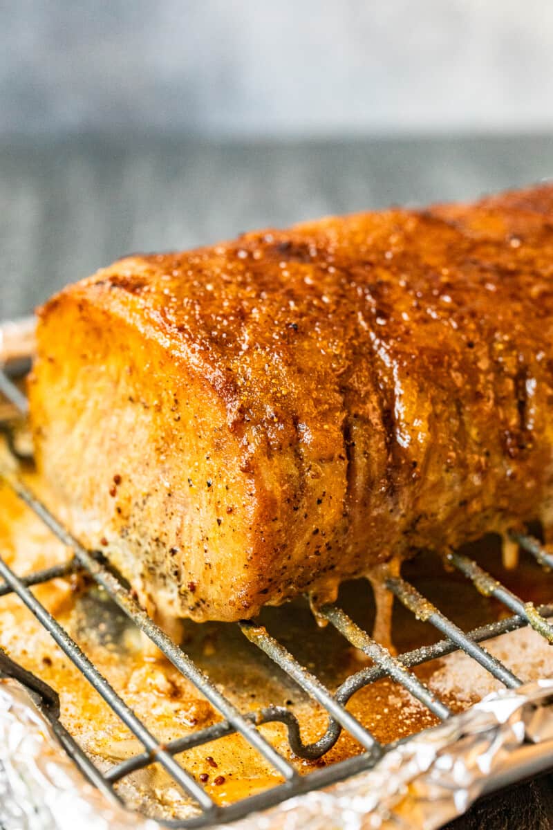 honey baked pork tenderloin before slicing