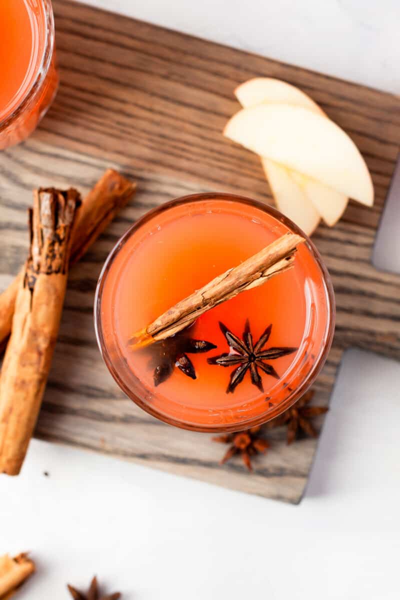 overhead glass of instant pot apple cider