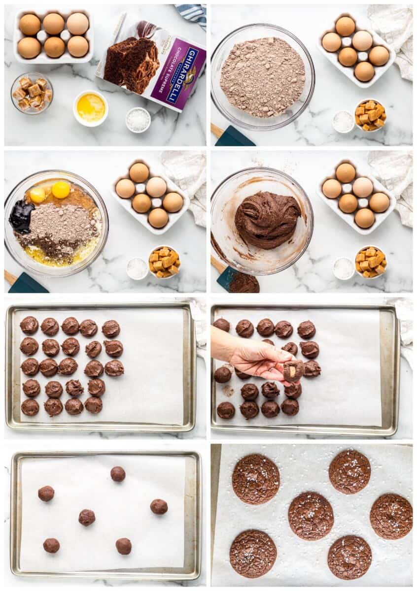 step by step photos for how to make caramel brownie cookies