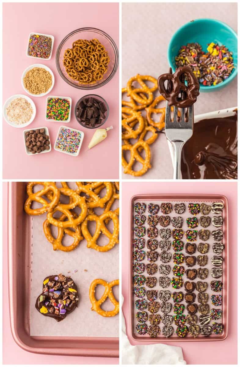 step by step photos for how to make chocolate covered pretzels