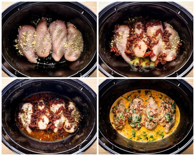 step by step photos for how to make crockpot tuscan chicken