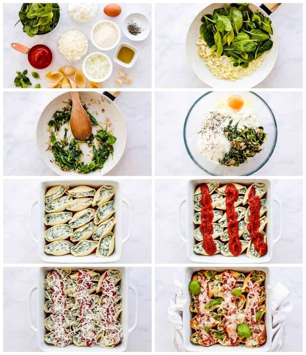 step by step photos for how to make spinach stuffed shells