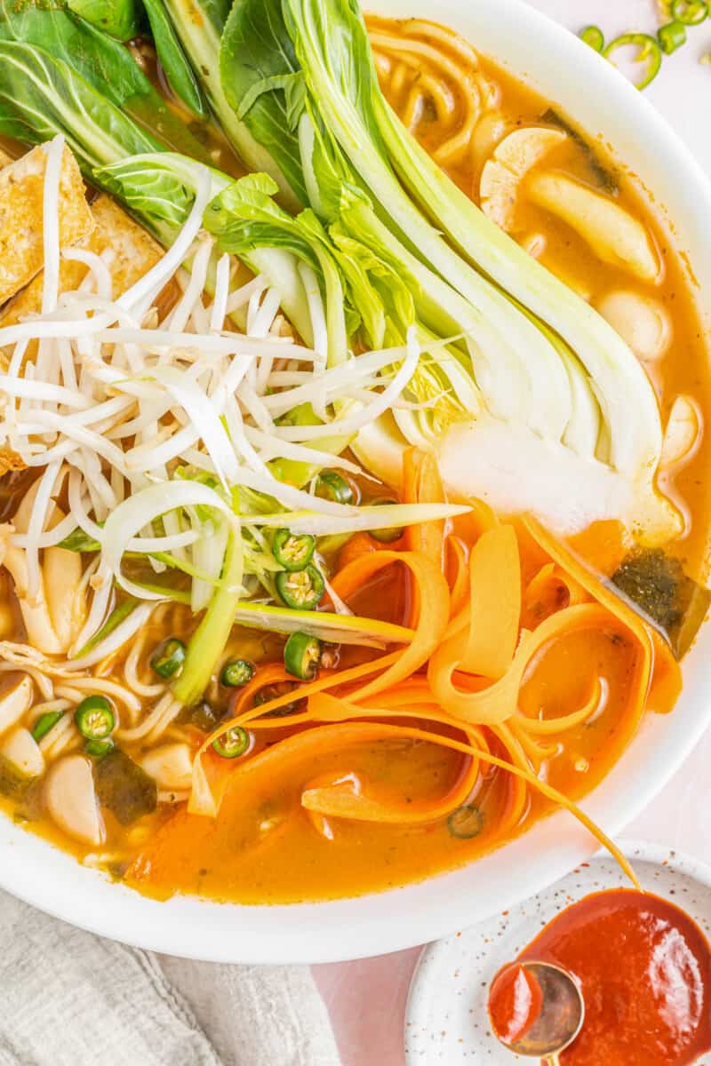 close up of easy ramen in a white bowl.