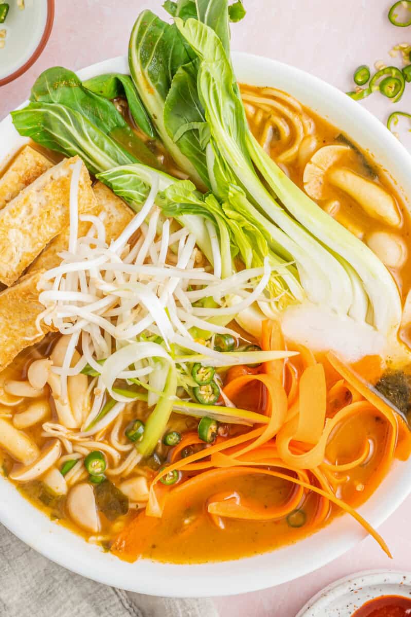 close up of easy ramen in a white bowl.