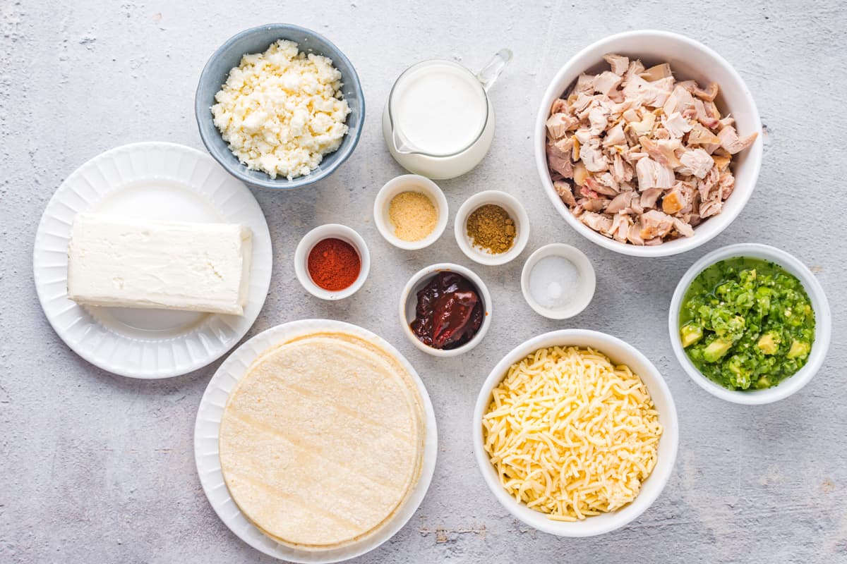 Ingredients for air fryer chicken taquitos.