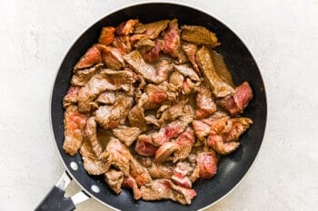 marinated beef in a wok