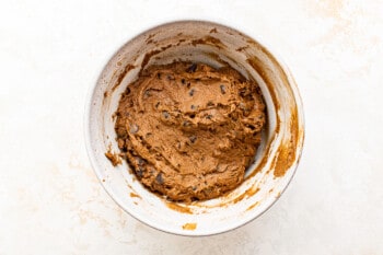 mocha cookie dough in a white bowl