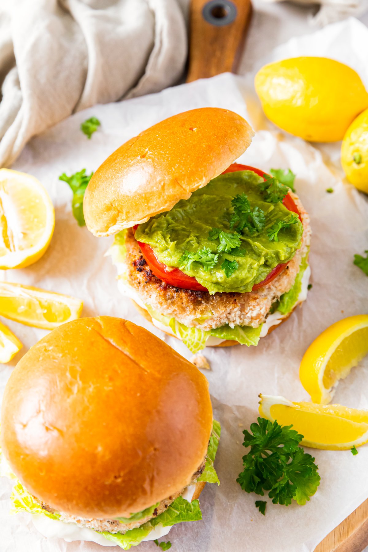 salmon burgers on buns