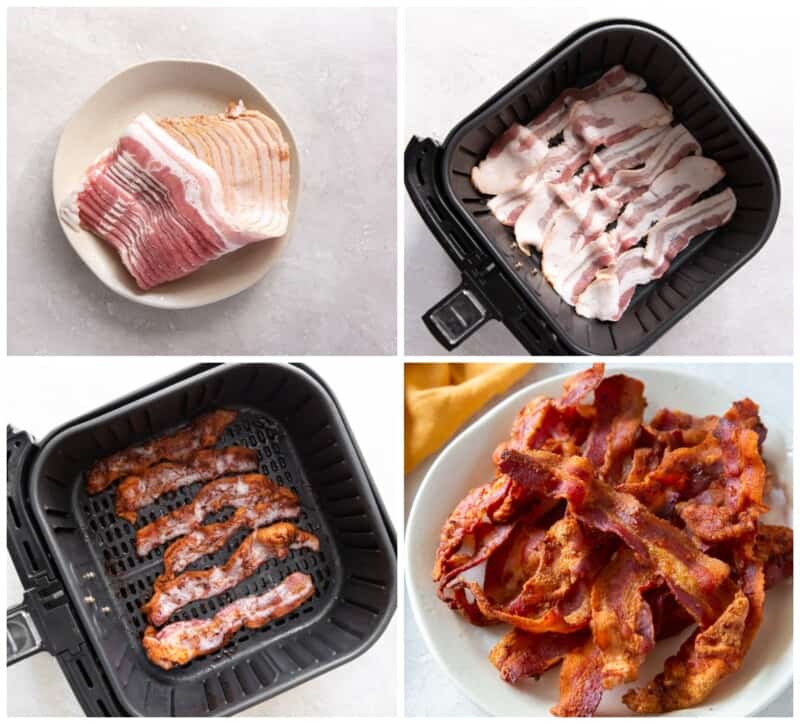 step by step photos for how to make air fryer bacon