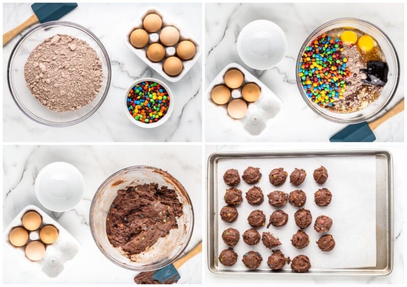 step by step photos for how to make M&M brownie cookies