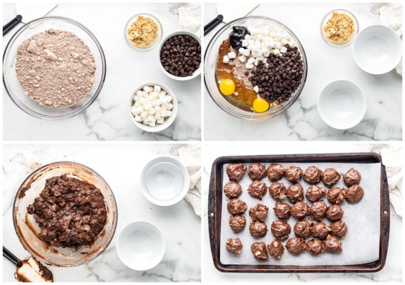 step by step photos for how to make smore brownie cookies