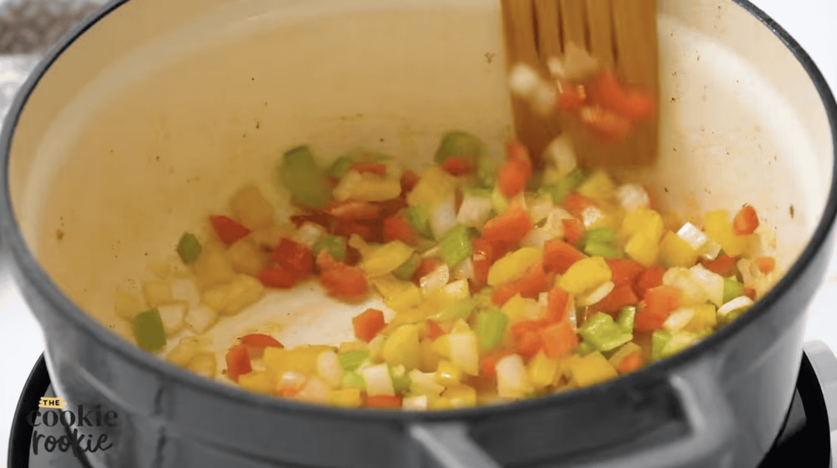 sauteed peppers in a dutch oven.