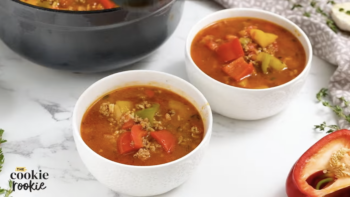 two bowls of stuffed pepper soup.