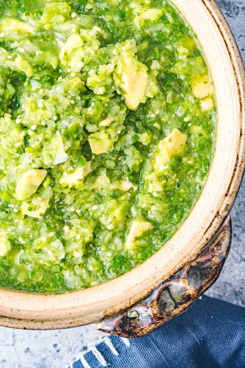 tomatillo avocado salsa in a bowl