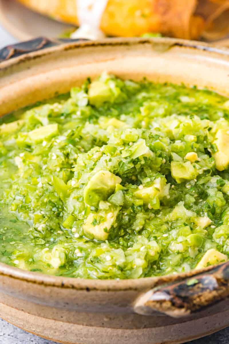 tomatillo avocado salsa in a bowl