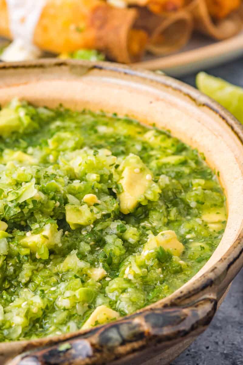 tomatillo avocado salsa in a bowl