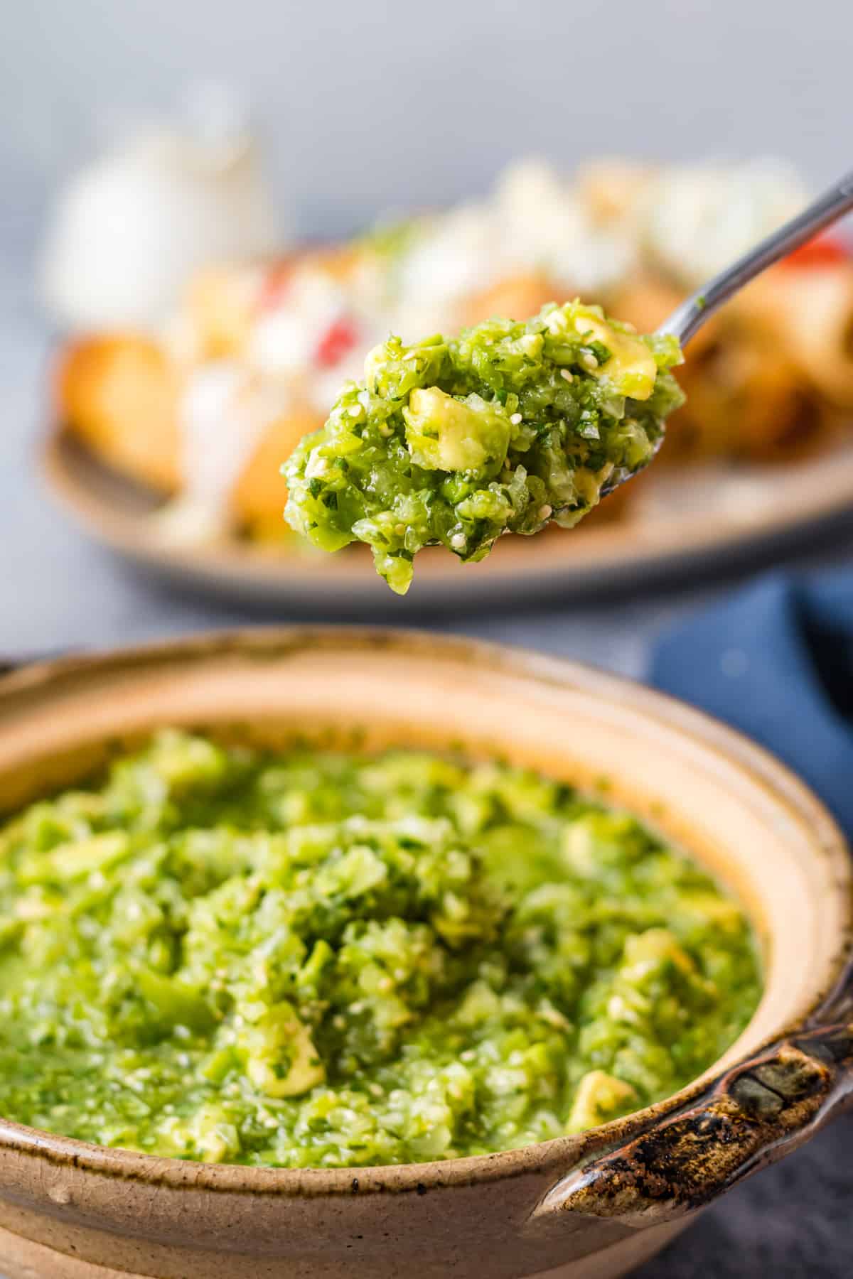 spoonful of tomatillo avocado salsa