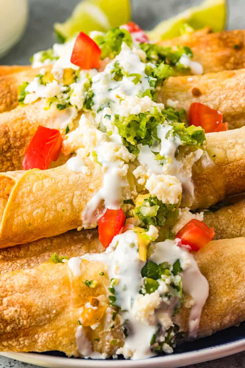 air fryer chicken taquitos on blue plate