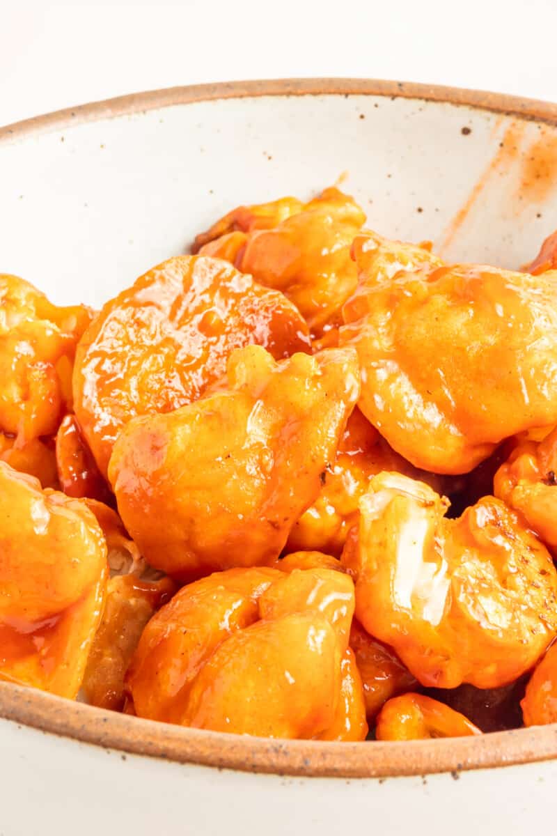 buffalo cauliflower wings in a serving bowl