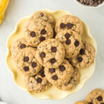 overhead image of banana breakfast cookies on a yellow plate