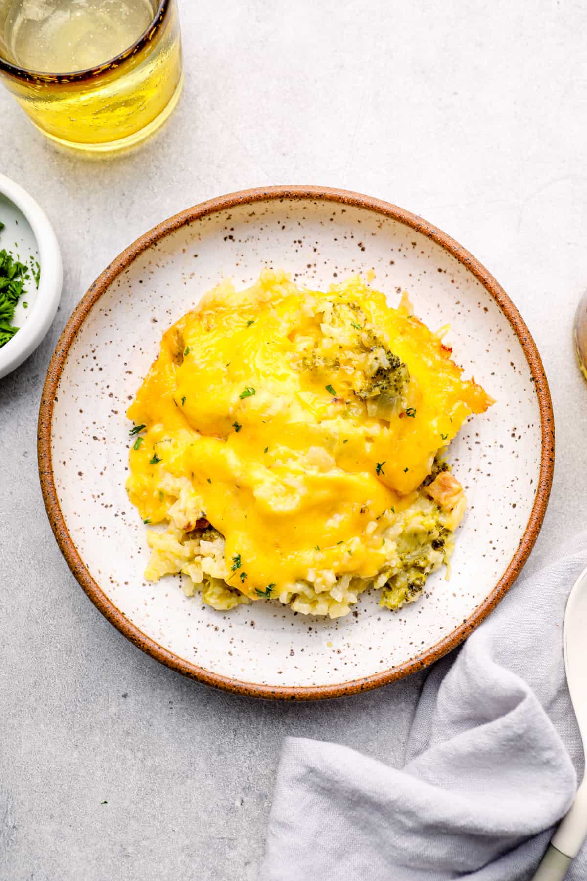 serving of broccoli rice casserole on a plate