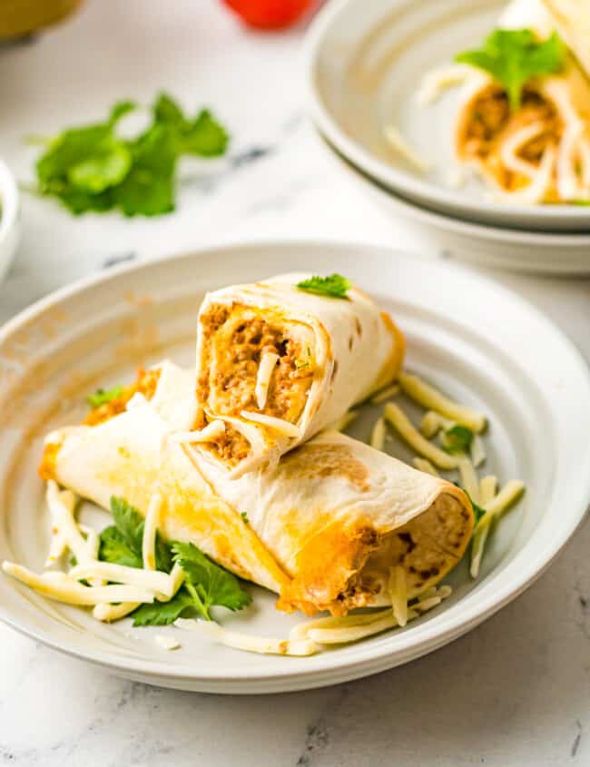 beef taquitos on a gray plate