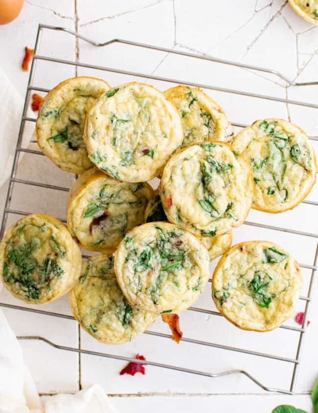 overhead image of egg bites on a cooling rack