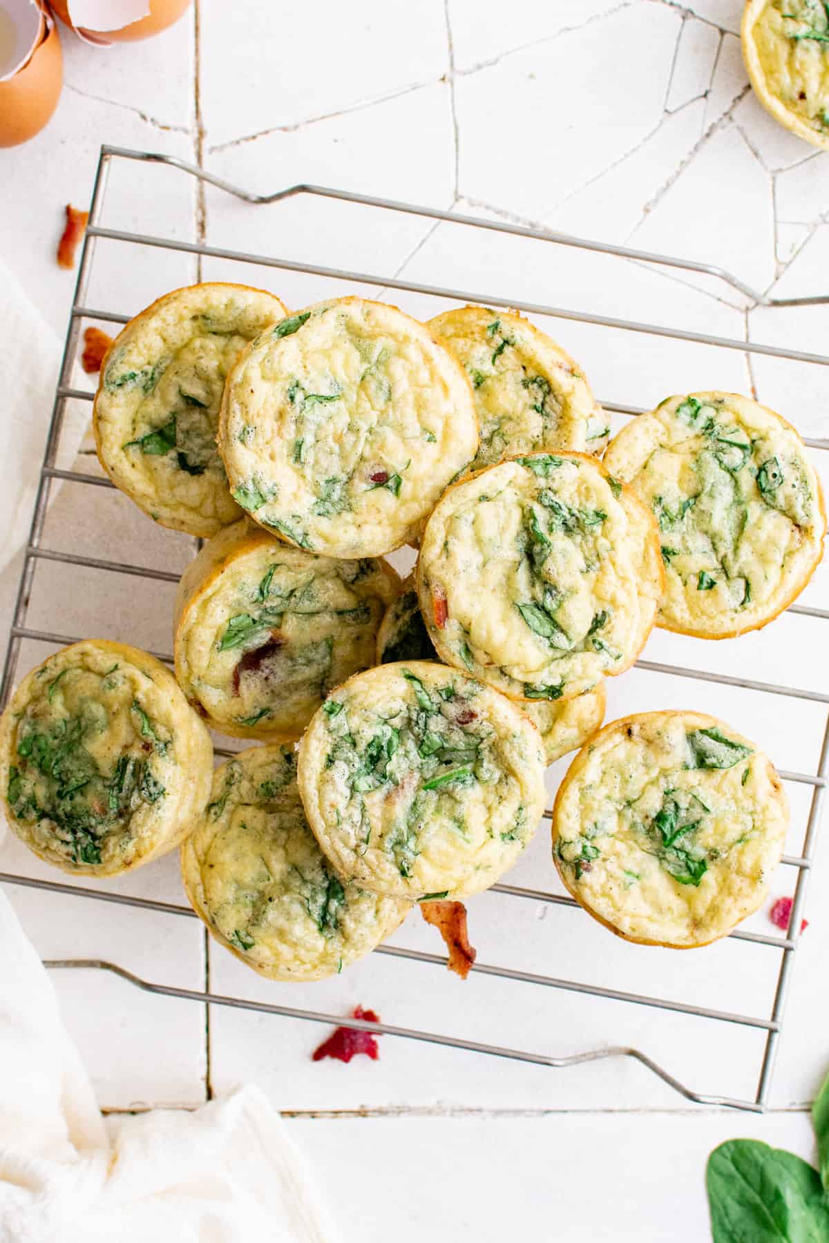 overhead image of egg bites on a cooling rack